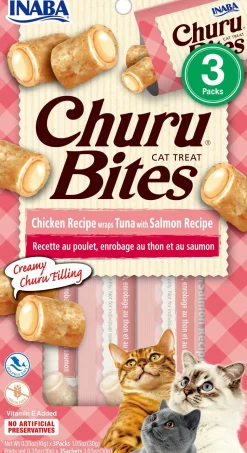 Inaba Churu Bites Cat Treats - Tuna and Salmon - .35 Oz - 3 Pack - Case of 6