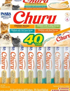 Inaba Churu Chicken Lickable and Squeezabe Puree Cat Treat Pouches - Variety Pack - .5 Oz - Case of 40