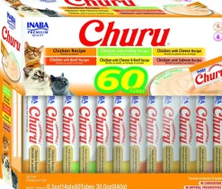 Inaba Churu Chicken Lickable and Squeezable Puree Cat Treat Pouches - Variety Pack - .5 Oz - Case of 60