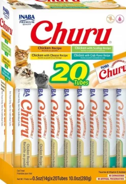 Inaba Churu Chicken Lickable and Squeezable Puree Cat Treat Pouches - Assorted - .5 Oz - Case of 20