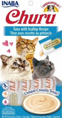 Inaba Churu Puree Cat Treats - Tuna and Scallop - .5 Oz - 4 Pack - Case of 6