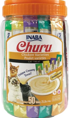 Inaba Churu Puree Cat Treats Variety Pack Cat Treats - Chicken - .5 Oz - 50 Pack