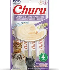 Inaba Churu Puree Cat Treats - Chicken and Shrimp - .5 Oz - 4 Pack - Case of 6