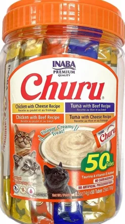 Inaba Churu Purees Grain-Free Lickable and Squeezable Puree Cat Treat Pouches - Assorted - .5 Oz - Case of 50