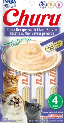 Inaba Churu Tuna and Clams Lickable and Squeezable Puree Cat Treat Pouches - 2 Oz (4 Pack) - Case of 6
