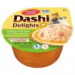 Inaba Dashi Delights Chicken Tuna and Scallop Bits in Broth Cat Food Topping - 2.5 Oz - Case of 6