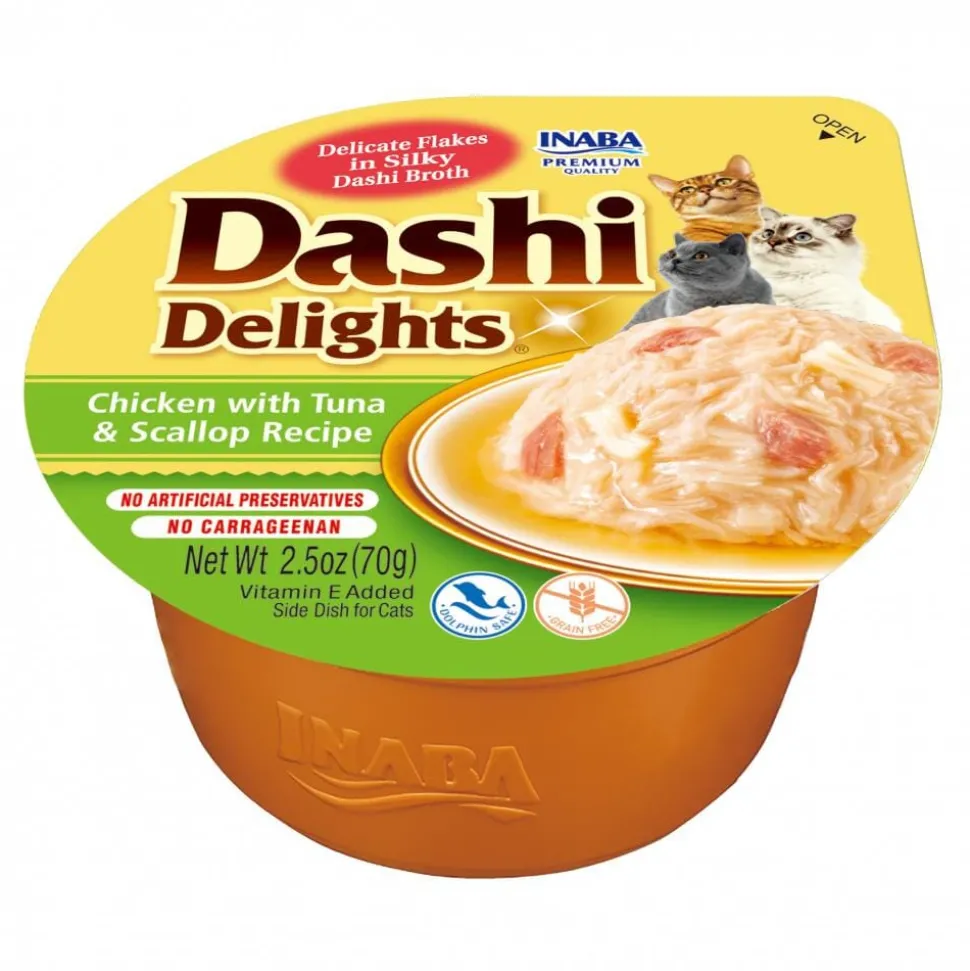 Inaba Dashi Delights Chicken Tuna and Scallop Bits in Broth Cat Food Topping - 2.5 Oz - Case of 6