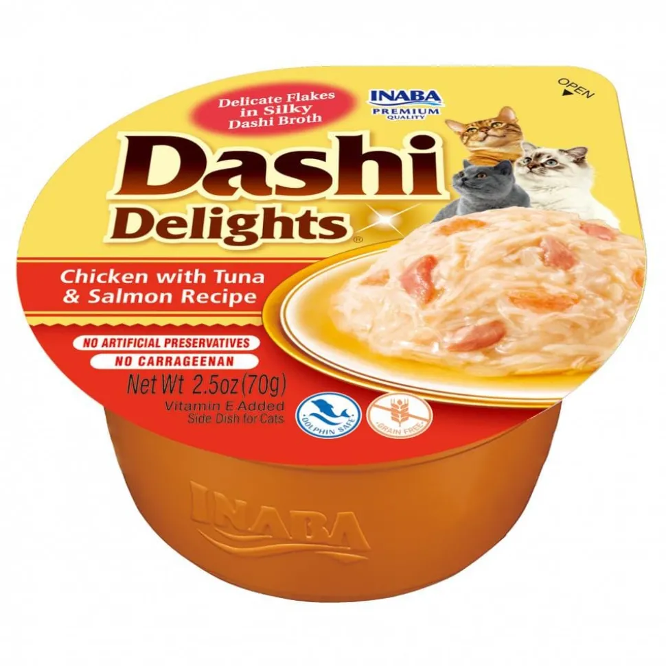 Inaba Dashi Delights Chicken Tuna and Salmon Bits in Broth Cat Food Topping - 2.5 Oz - Case of 6