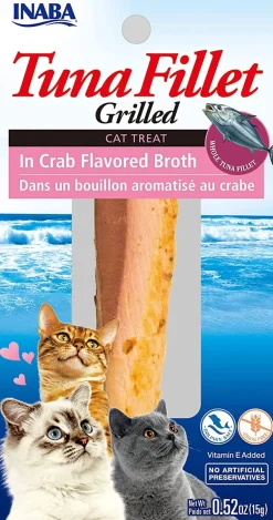 Inaba Tuna Fillet Grilled with Flavored Broth Cat Treats - Crab - .52 Oz - 6 Pack