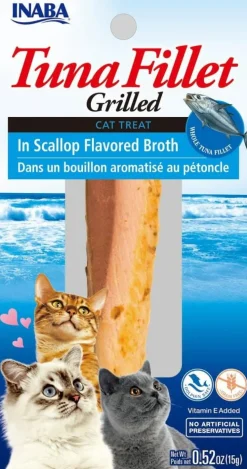 Inaba Tuna Fillet Grilled with Flavored Broth Cat Treats - Scallop - .52 Oz - 6 Pack
