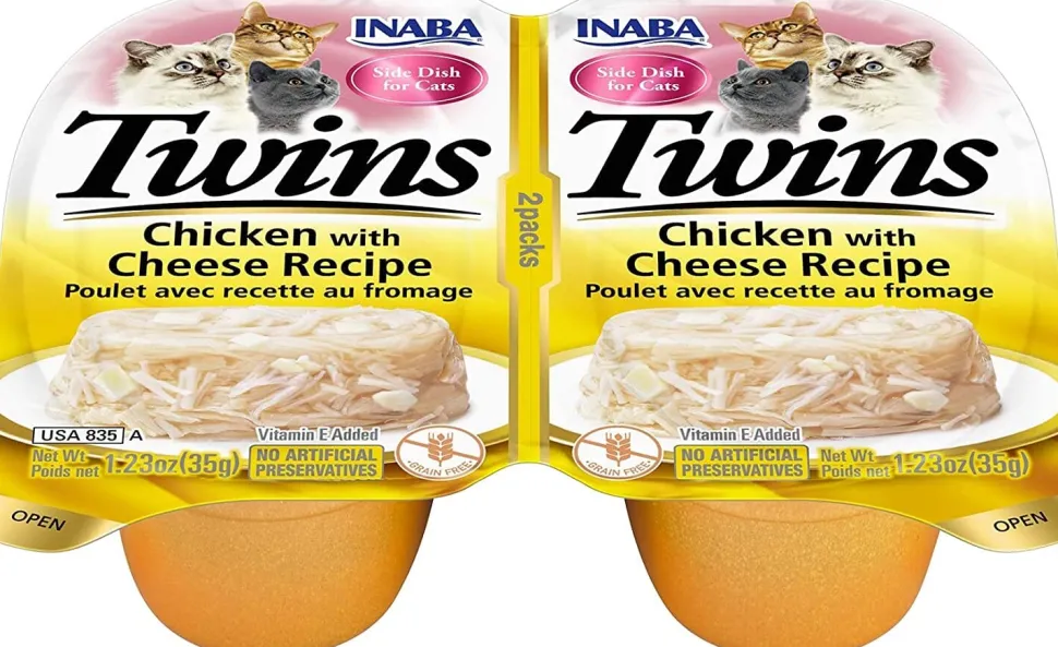Inaba Twins Side Dish for Cats Cat Treats - Chicken and Cheese - 1.23 Oz - 2 Pack - 6 Pack