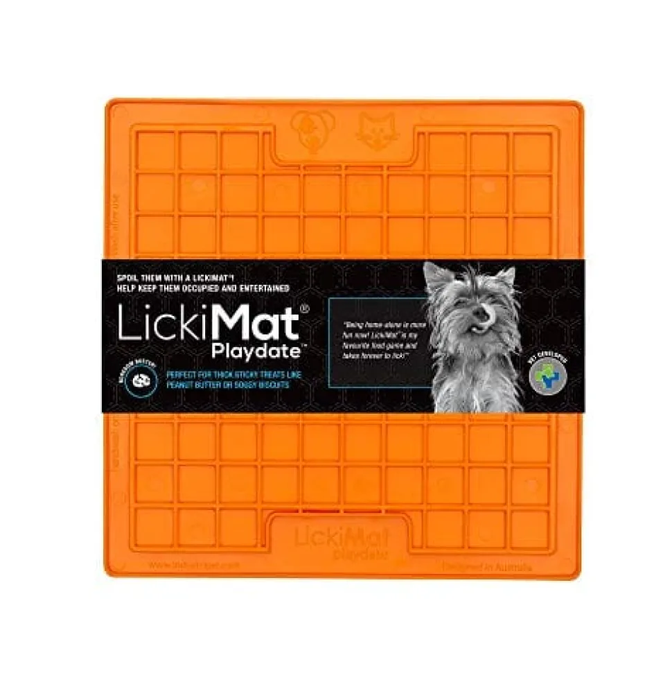 Innovative Pet Lickimat Classic Playdate Slow Feeding Mat for Cats and Puppies - Orange
