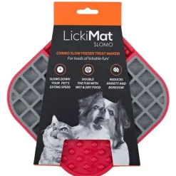 Innovative Pet Lickimat Slowmo Combo Slow Feeding Mat for Dogs - Red