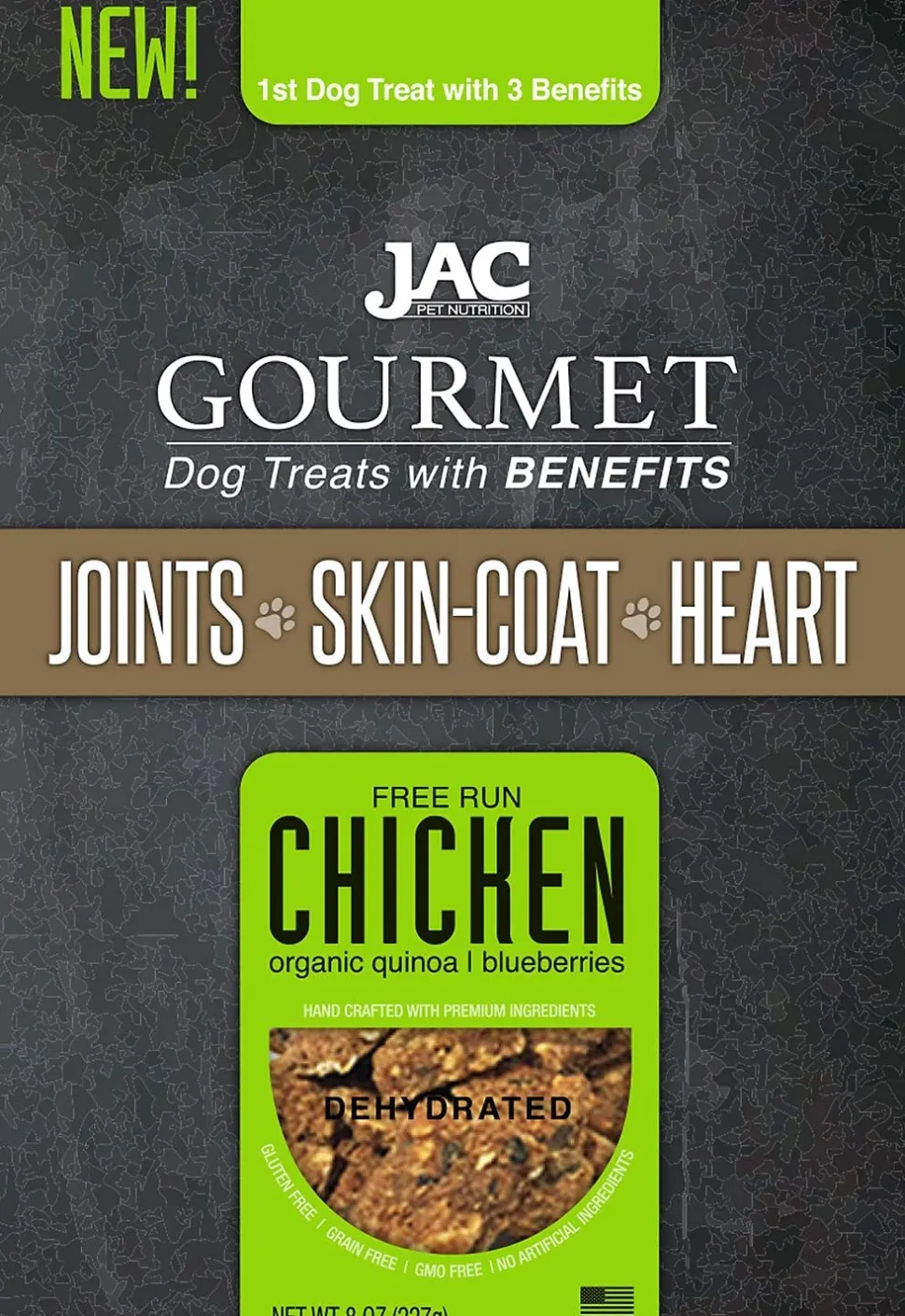 JAC Pet Nutrition Joint Skin Coat and Heart Chicken Dehydrated Dog Treats - 8 oz