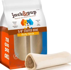 Jack & Pup 5" - 6" White Bone Filled with Bully Stick Dog Natural Chews - 2 pc Bag