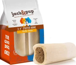 Jack & Pup 3" - 4" White Bone Filled with Bully Stick Dog Natural Chews - 2 pc Bag