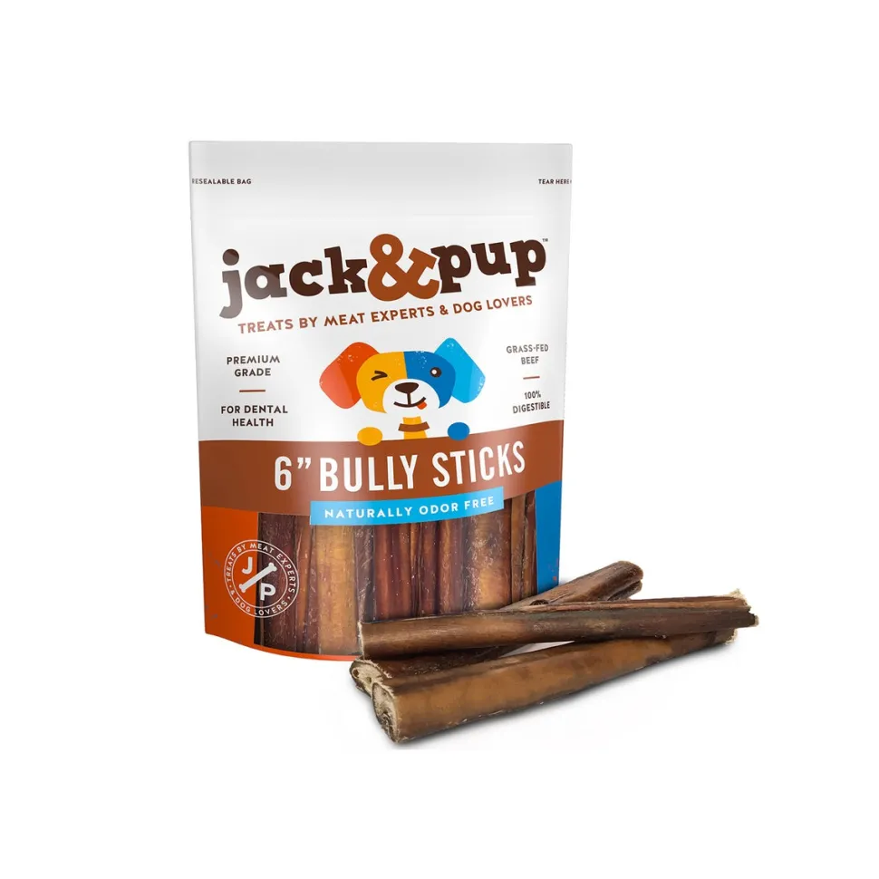 Jack & Pup 6" Bully Sticks Dog Natural Chews - 5 ct Bag