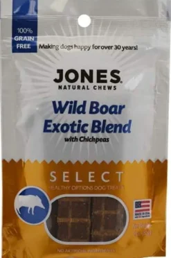 Jones Natural Chews Wild Boar Exotic Blend with Chickpeas Natural Dog Treats - 3 oz