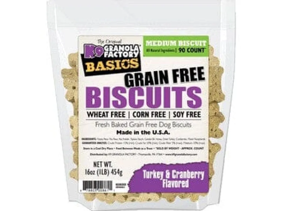K9 Granola GRAIN FREE Simply Biscuits Turkey & Cranberry - Medium Crunchy Dog Treats - 1lb