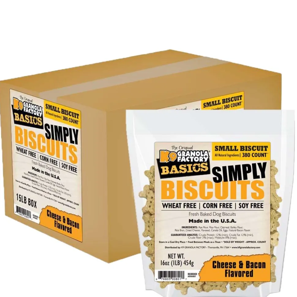 K9 Granola Simply Biscuits BULK Cheese & Bacon - Small Crunchy Dog Treats - 15lb