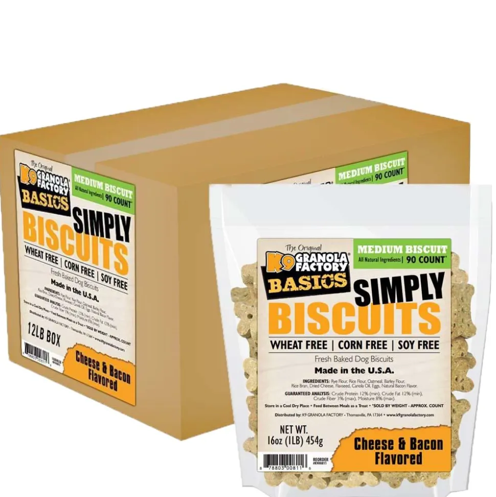 K9 Granola Simply Biscuits BULK Cheese & Bacon - Medium Crunchy Dog Treats - 12lb