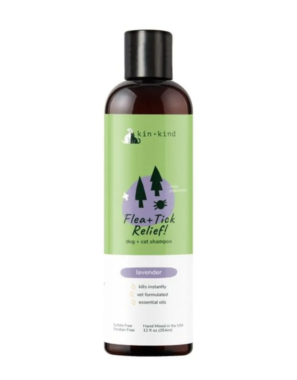 KIN + KIND Cat and Dog Flea and Tick Shampoo - Lavender - 12 oz Bottle