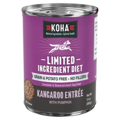 Koha Grain-Free Limited Ingredient Diet 90% Kangaroo and Blueberry Entrée Canned Dog Food - 13 Oz - Case of 12