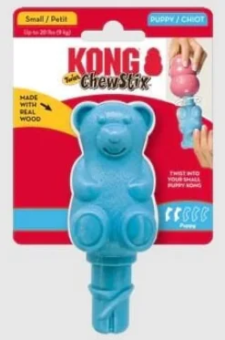 Kong ChewStix Twists Bear Real Wood Coated Puppy Dog Toy - Small