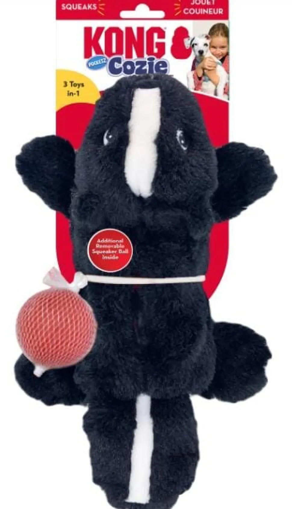 Kong Cozie Pocketz Skunk Internal Pouch Squeak and Plush Dog Toy - Small