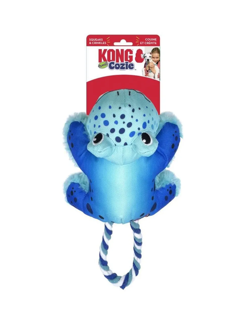 Kong Cozie Tuggz Frog Crinkle and Squeak with Rope and Plush Dog Toy - Small/Medium