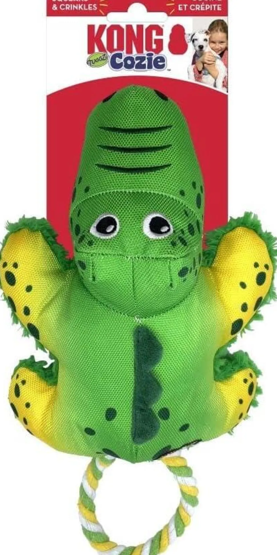 Kong Cozie Tuggz Gator Crinkle and Squeak with Rope and Plush Dog Toy - Small/Medium
