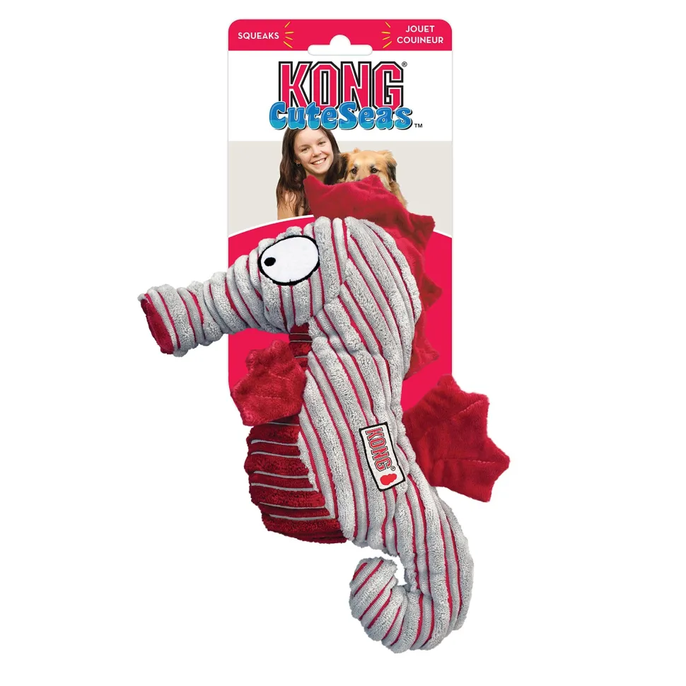 Kong Cuteseas Seahorse Corduroy Crinkle and Squeaking Plush Dog Toy