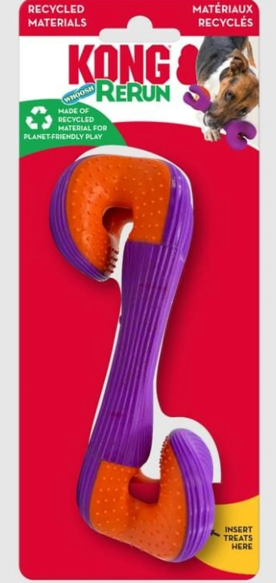 Kong Rerun Whoosh Bone Treat Inserting and Dental Textured Fetch Dog Toy - Medium/Large