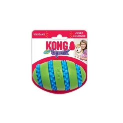 Kong Squeezz Goomz Football Dental Textured and Squeak Rubber Dog Toy - Medium