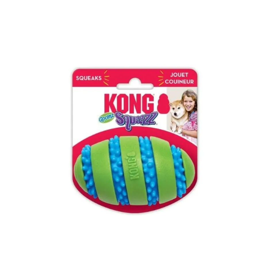 Kong Squeezz Goomz Football Dental Textured and Squeak Rubber Dog Toy - Medium