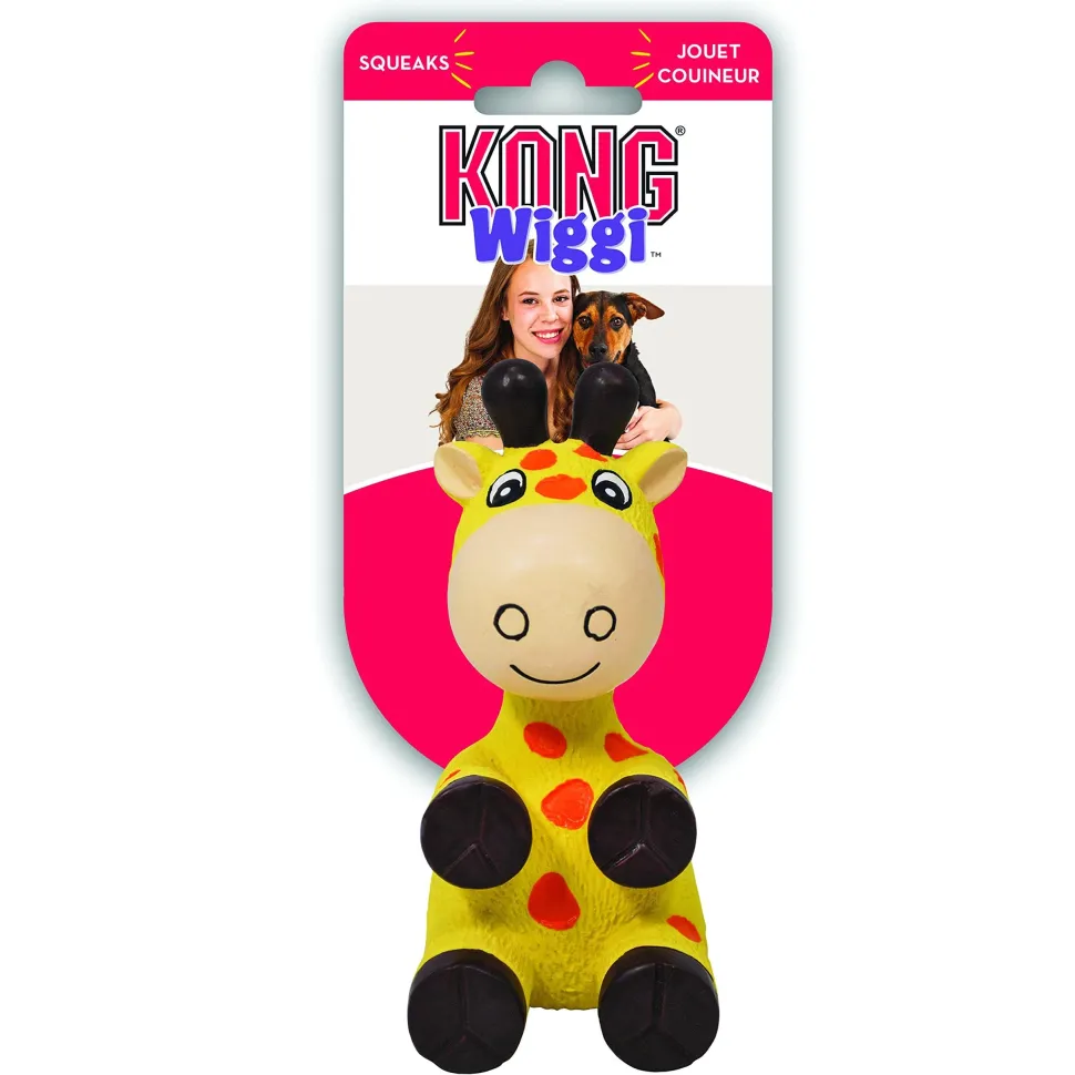 Kong Wiggi Giraffe Squeak and Chew Dog Toy - Yellow - Small