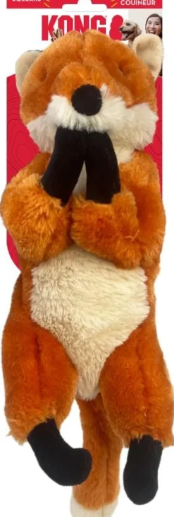Kong Wild Fox Low-Stuffing Squeak and Soft Plush Dog Toy - Orange - Medium