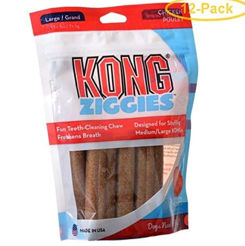 Kong Ziggies Dog Toy Stuffing Chewy Dog Treats - Chicken - Large - 6 Oz