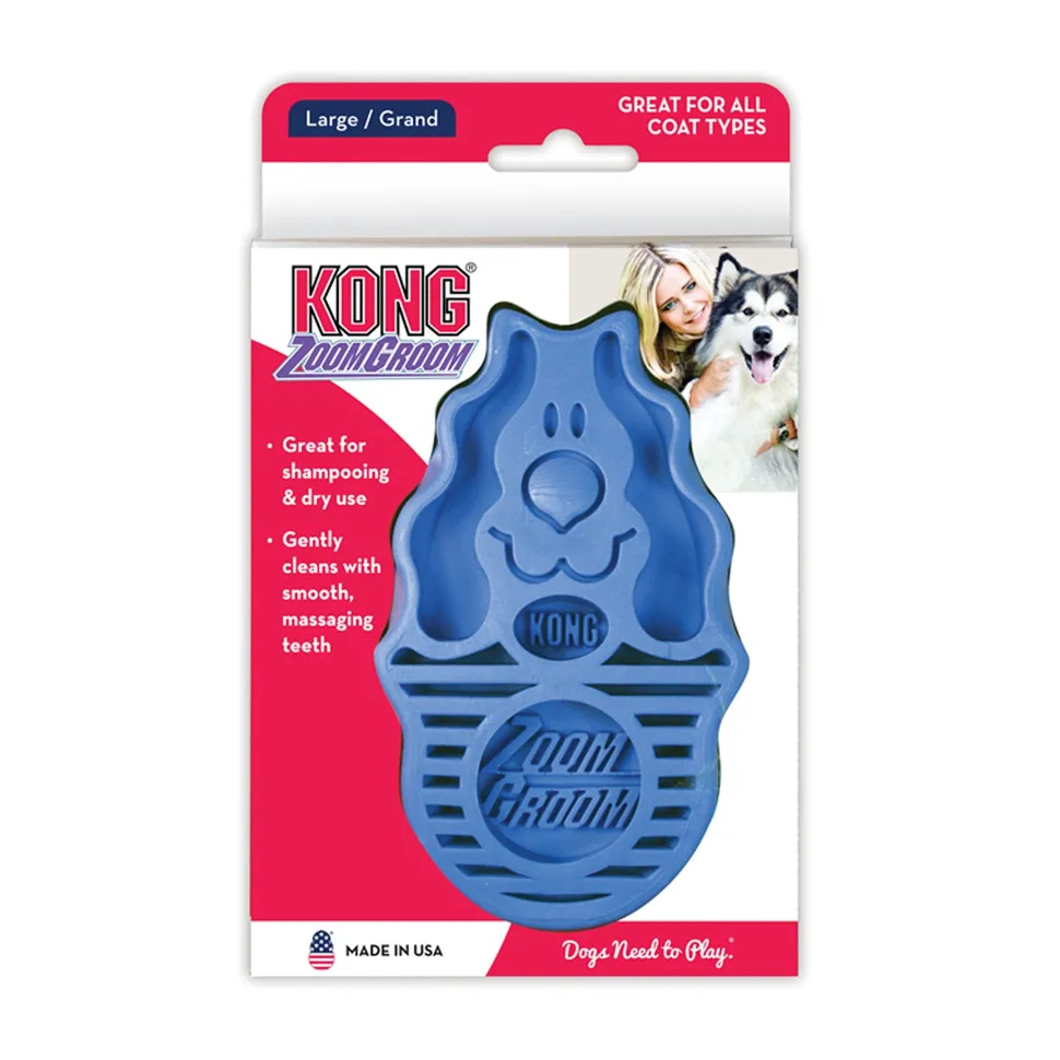 Kong Zoom Groom Grooming and Massaging Dog Brush - Boysenberry