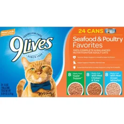 9Lives Seafood and Poultry Favorites Meaty Pate Canned Cat Food - Variety Pack - 5.5 Oz - Case of 24