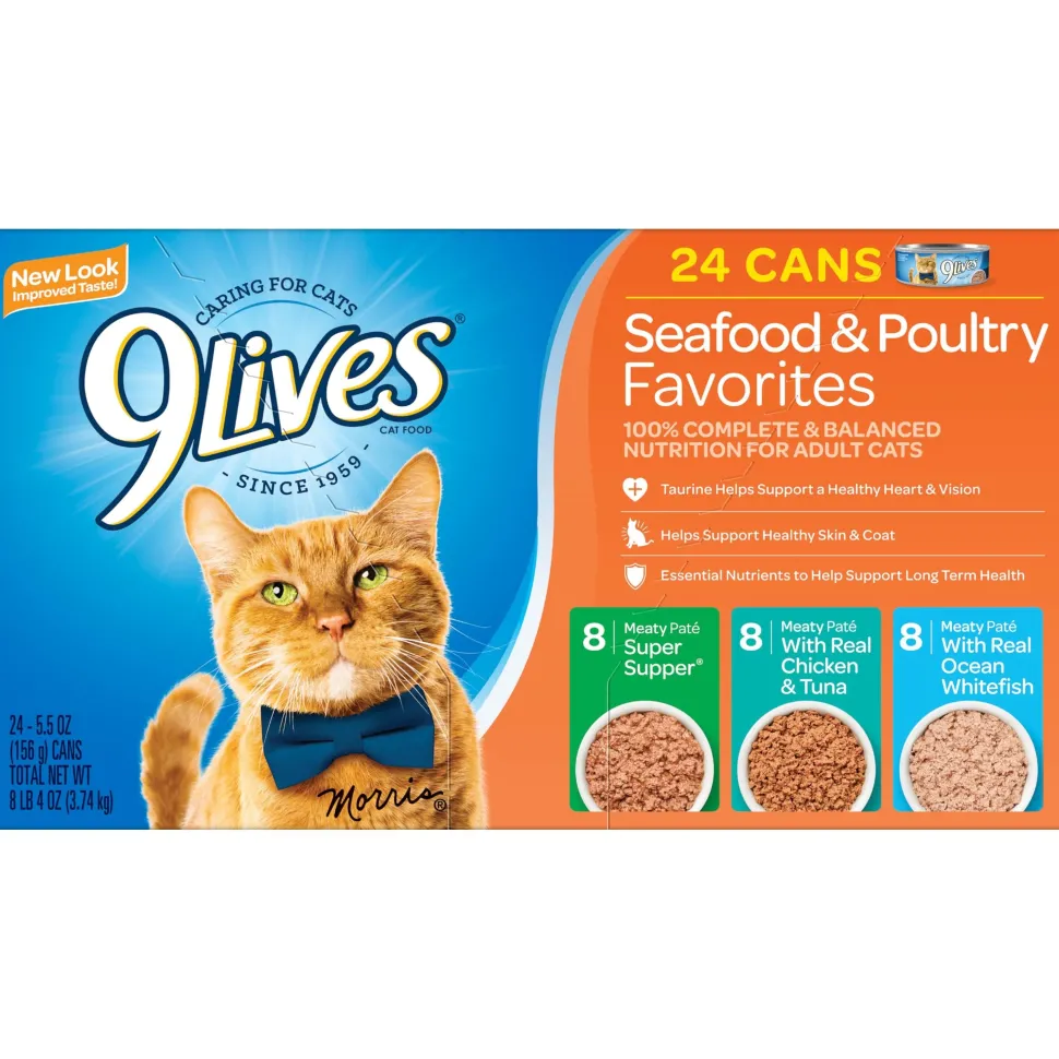 9Lives Seafood and Poultry Favorites Meaty Pate Canned Cat Food - Variety Pack - 5.5 Oz - Case of 24