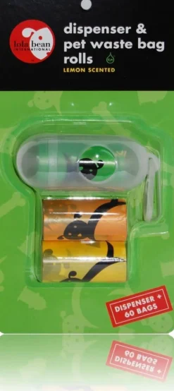 Lola Bean Pill Shape Dispenser & Waste P/U Bags (Lemon) - 60 Count