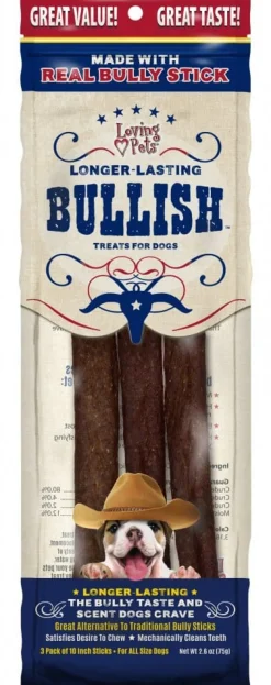 Loving Pets Bullish Stick Treats Dog Bully Sticks and Natural Chews - Roast Beef - 10 In - 3 Pack