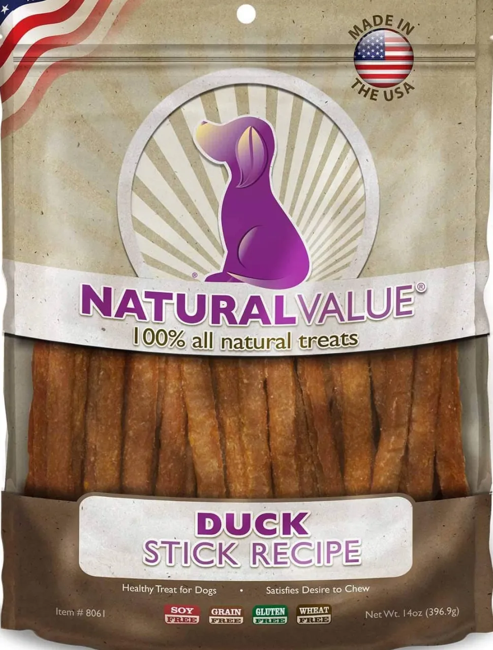 Loving Pets Natural Value USA Stick Recipe Natural Dog Chews - Duck - 14 Oz