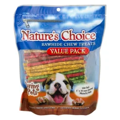 Loving Pets Nature's Choice Rawhide Munchy Stick Value Pack Natural Dog Chews - Assorted - 5 In X 10 MM - 10