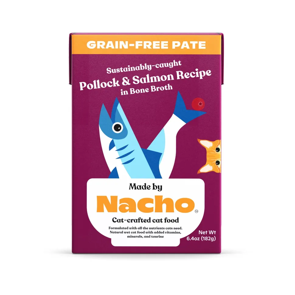 Made by Nacho Grain-Free Pollock and Salmon Pate in Bone Broth Wet Cat Food - 6.4 Oz - Case of 12