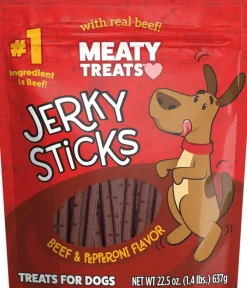 Meaty Treats Jerky Sticks Soft and Chewy Dog Treats - Beef/Pepperoni - 22.5 Oz