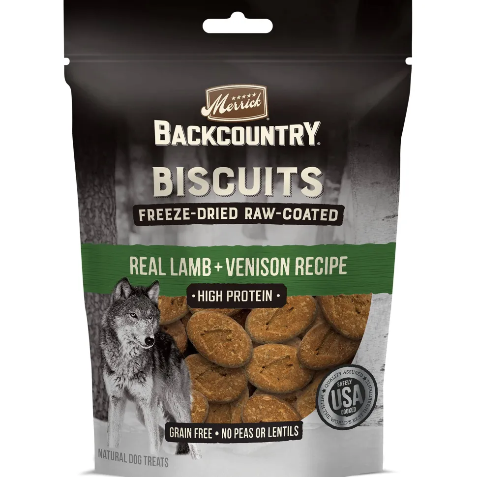 Merrick Backcountry Grain-Free Raw-Coated Lamb and Venison Dog Biscuits Treats - 10 Oz