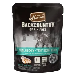 Merrick 'Backcountry' Grain-Free Chicken + Trout Recipe Real Cuts Wet Cat Food - 3 oz Pouches - Case of 24
