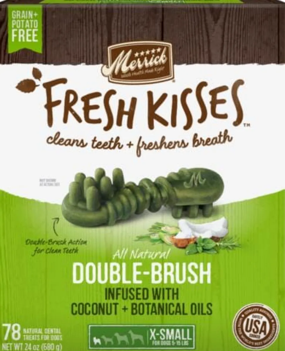 Merrick Fresh Kisses Coconut Oil and Botanicals X-Small Brush Dog Dental Chews - Value Box - 78 Count - 24 Oz